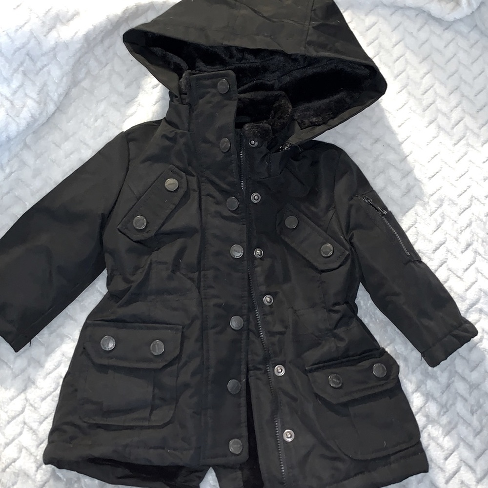 Girls black coat with fur inside